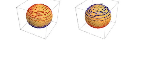 Rote und blaue Pfeile zeigen die zeigen die Richtung und Stärke des Magnetfeldes.